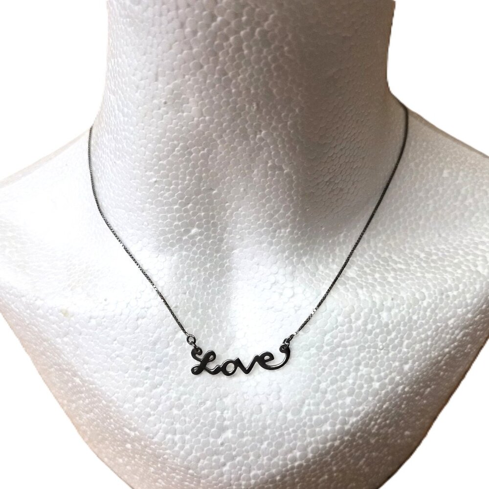 VTG Sterling Silver “Love” Necklace • Dainty Script Pendant • Adjustable 18”